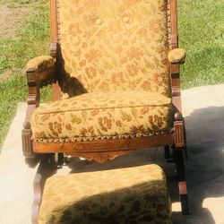 Antique  Victorian  1800’s Plate Form Rocker With Stool