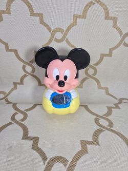 Vtg Mickey Mouse Disney Roly Poly Mirror Baby Rattle Chimes Toy Weeble Wobble