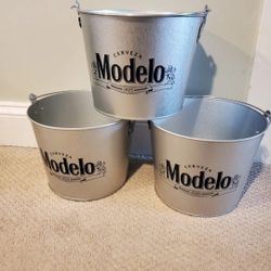 BOX of 3 METAL BEER BUCKETS with BOTTLE OPENER  HANDLE 