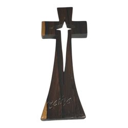 Pre-owned  No flaws, No defects  The Zericote Wood Belize Carved Cross is a beautifully crafted piece that adds a touch of Christian symbolism to any 