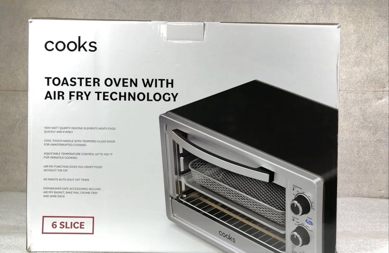 Cooks 6-Slice Brushed Stainless Steel Toaster Oven With Air Fry #22326