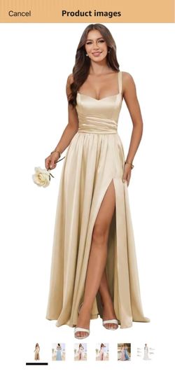 Champagne Satin Maxi Dress with Slit