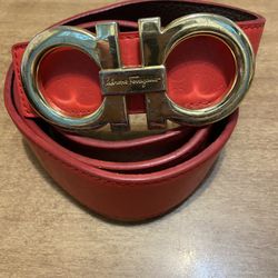 Salvatore Ferragamo red & gold leather belt