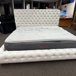 New Grey King Size Bed Frame + Hybrid Mattress 