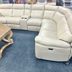 Leather Electric Quad Reclining Sectional Couch 