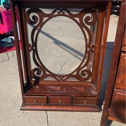 Wood Mirror Jewelry Trinket Storage 