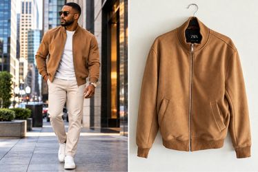 Zara Men’s Camel Brown Faux Suede Bomber Jacket Size M
