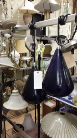 2 purple hand blown 12 inch glass teardrop shaped pendant lights