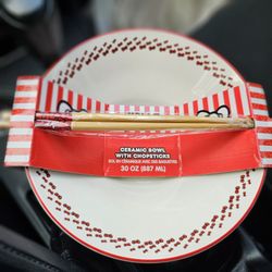 Hello Kitty Ceramic Bowl With Chopsticks