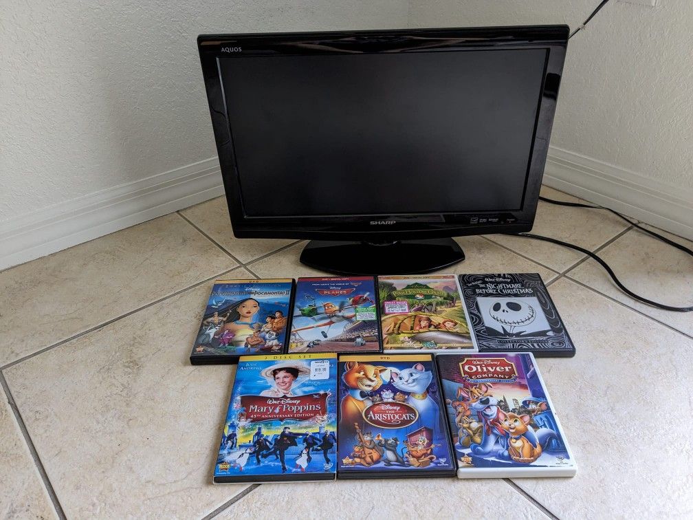 22" Sharp Aquos TV/DVD Player - 7 Disney DVDs bundle