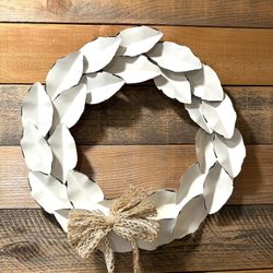 19” Metal Laurel Leaves Wreath with Burlap Bow - great for holiday and year round ! 