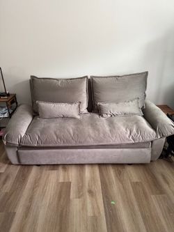 Gray Velvet Queen Sleeper Sofa with Pull-Out Bed - Like New