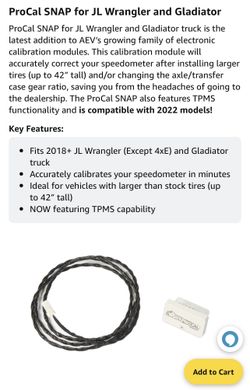 AEV Pro Cal SNAP Jeep Wrangler JL & JT Tire Programmer
