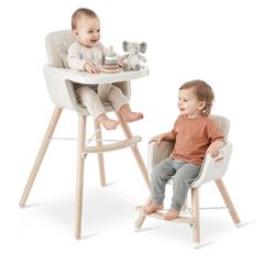 Mallify 3-in-1 Wooden High Chair Convertible Baby Toddler Seat Beige Adjustable