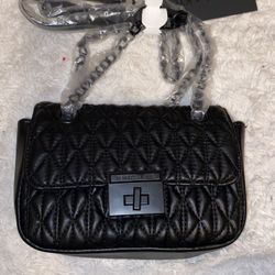 Kendall & Kylie Designer-Small Black Faux Leather Argyle Style Purse w/Black Chain Strap-New w/Tags