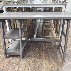 Gray Desk With Built-in Shelving 