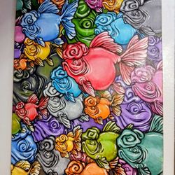 Goldfish With Roses on Canvas . 