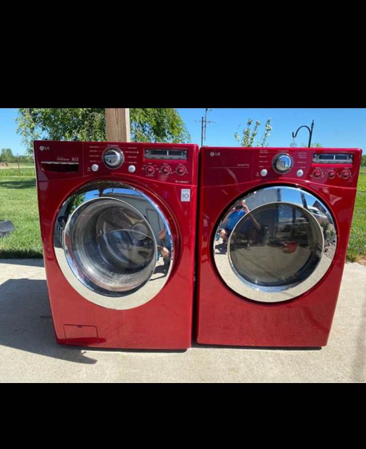 Red LG washer and dryer