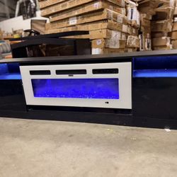 TV Stand with Fireplace, LED Light Entertainment Center with 36" Electric Fireplace black $250  