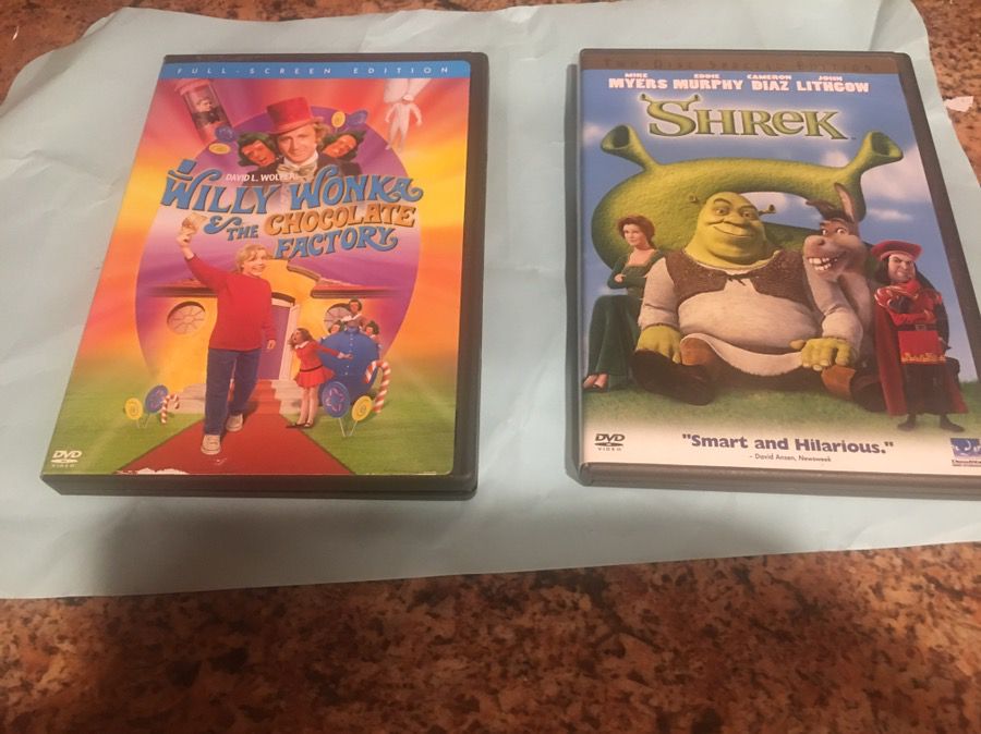 DVD's Willy Wonka & The Chocolate Factory & Shrek