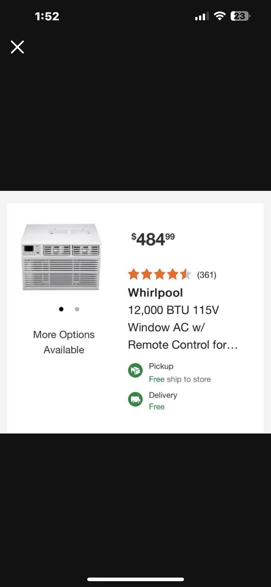 Whirlpool 12,000btu Window Ac