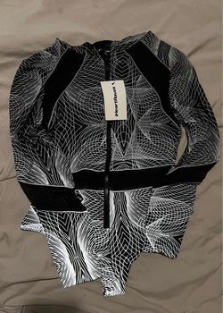 iHeartRaves Black White Print Zip Bodysuit