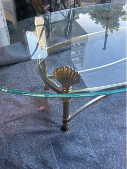 Mid 20th Century Hollywood Regency Maison Jansen Inspired Glass & Brass Shell Coffee Table