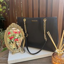 Michael Kors Black Shoulder Bag with Gold Accents