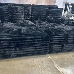 Black Jumbo corduroy Extra large sofa Chaise launge