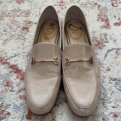Sam Edelman Loraine Chai Latte Almond Toe Slip On Stacked Heel Fashion Loafers Size 9.5   