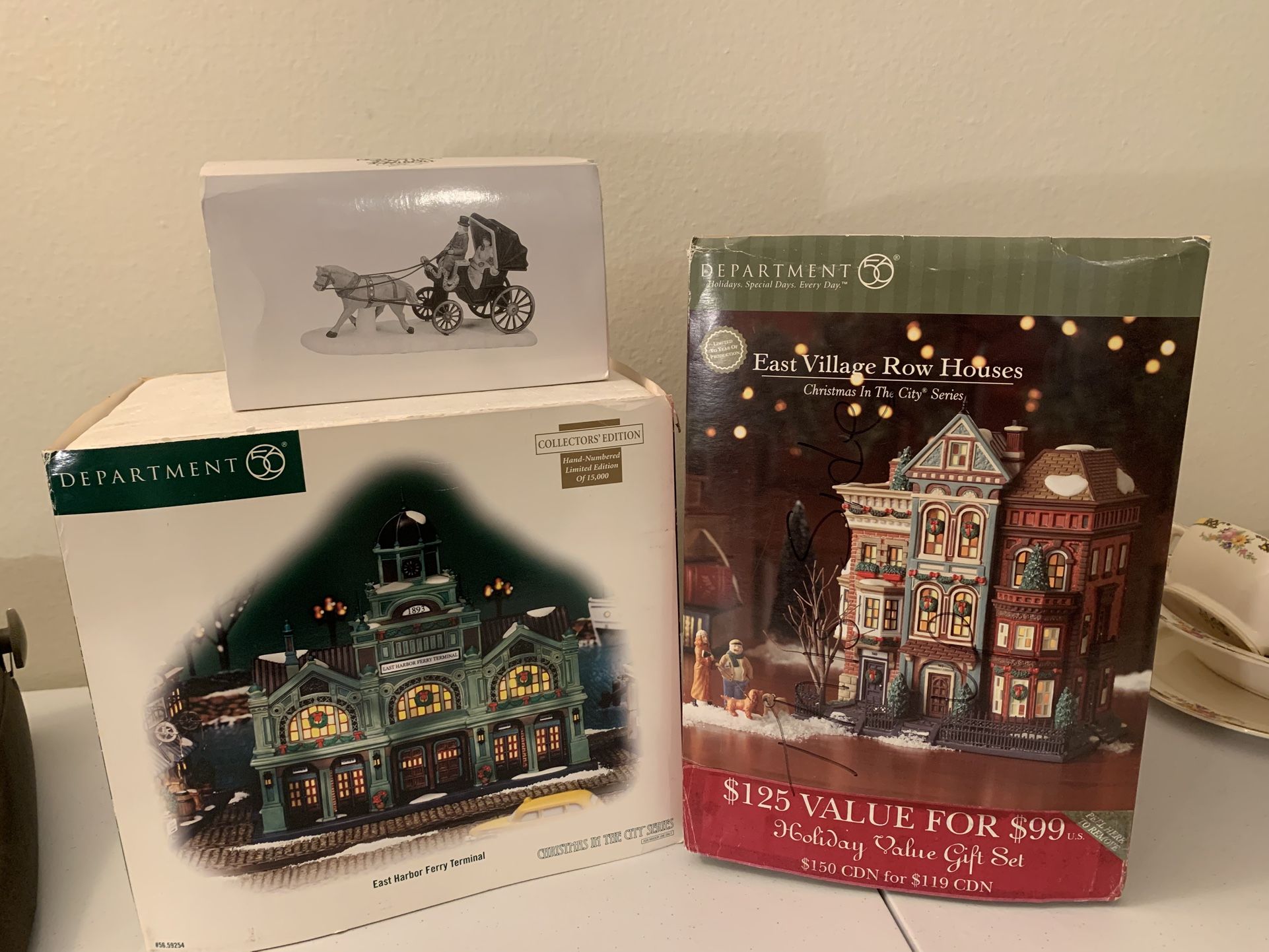 Dept 56 East Village Row Houses, East Harbor Ferry Terminal & Central Park Carriage