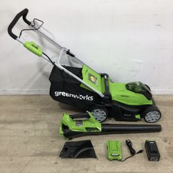 Greenworks 40V 17" Battery Electric Lawn Mower and Leaf Blower Kit