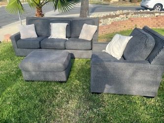 Gray Fabric Sofa Set with Ottoman