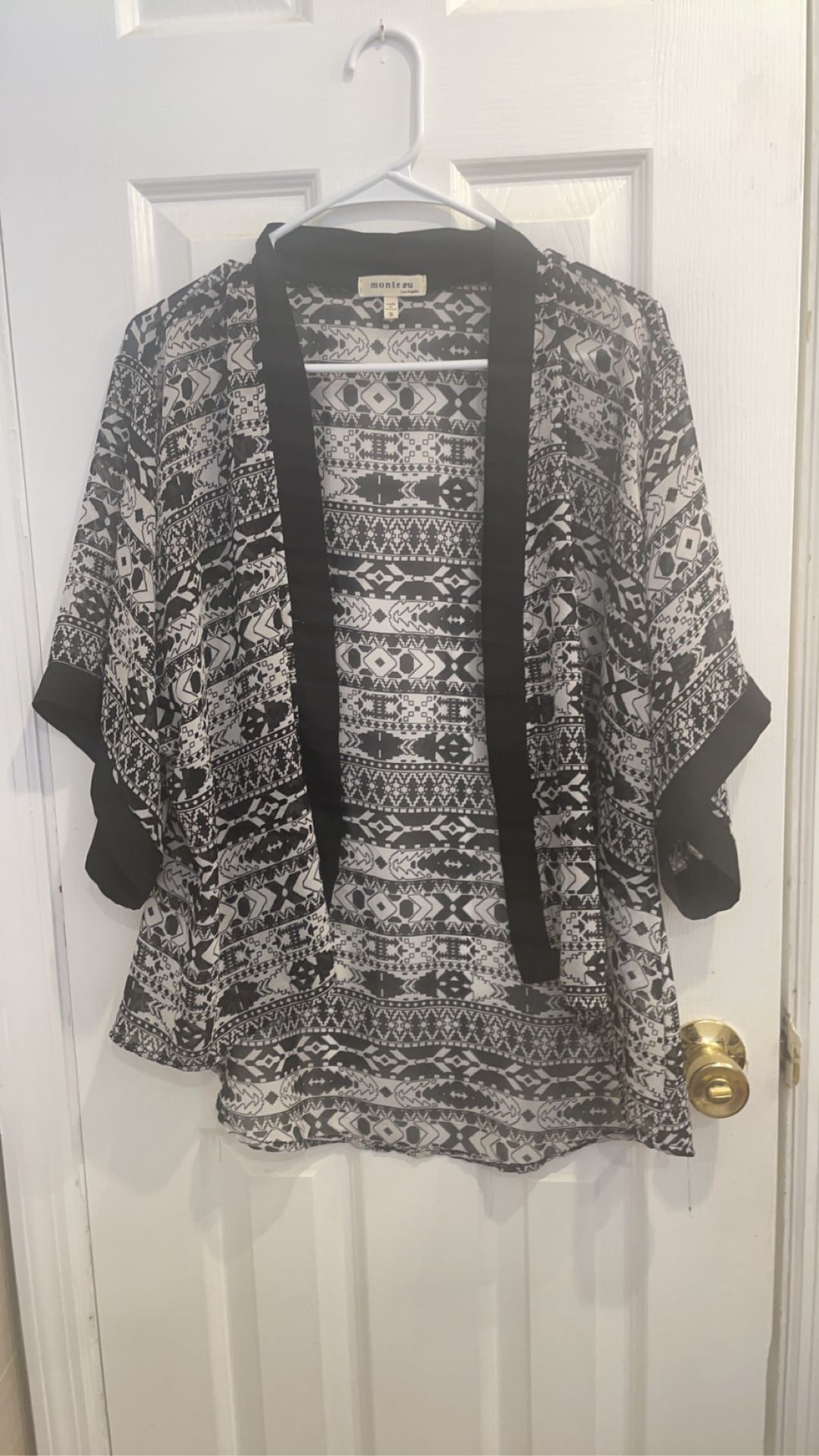 Monteau black and white sheer lightweight cardigan/ coverup size small
