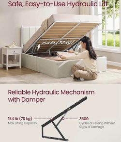 Lift Up Storage Bed Frame Queen Size, Hydraulic Platform Bed, with Upholstered Headboard, 1100 lb Weight Capacity, No Box Spring Needed, Easy Assembly