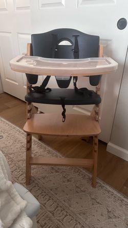 Abiie Beyond Junior Convertible Wooden High Chair with Removable Tray - Natural Black