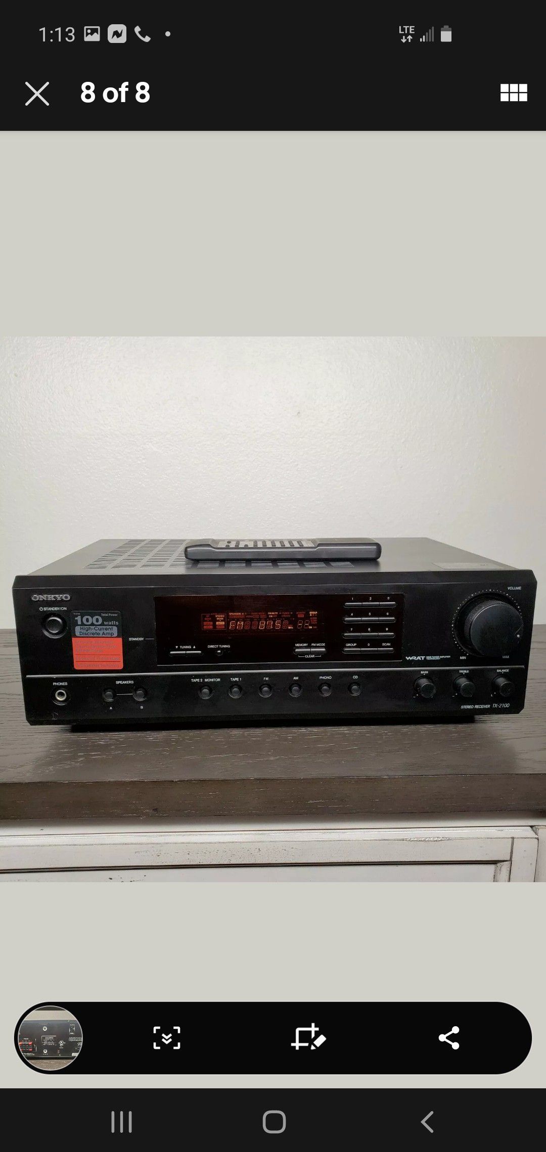 Onkyo Stereo Receiver TX-2100 with Remote.
