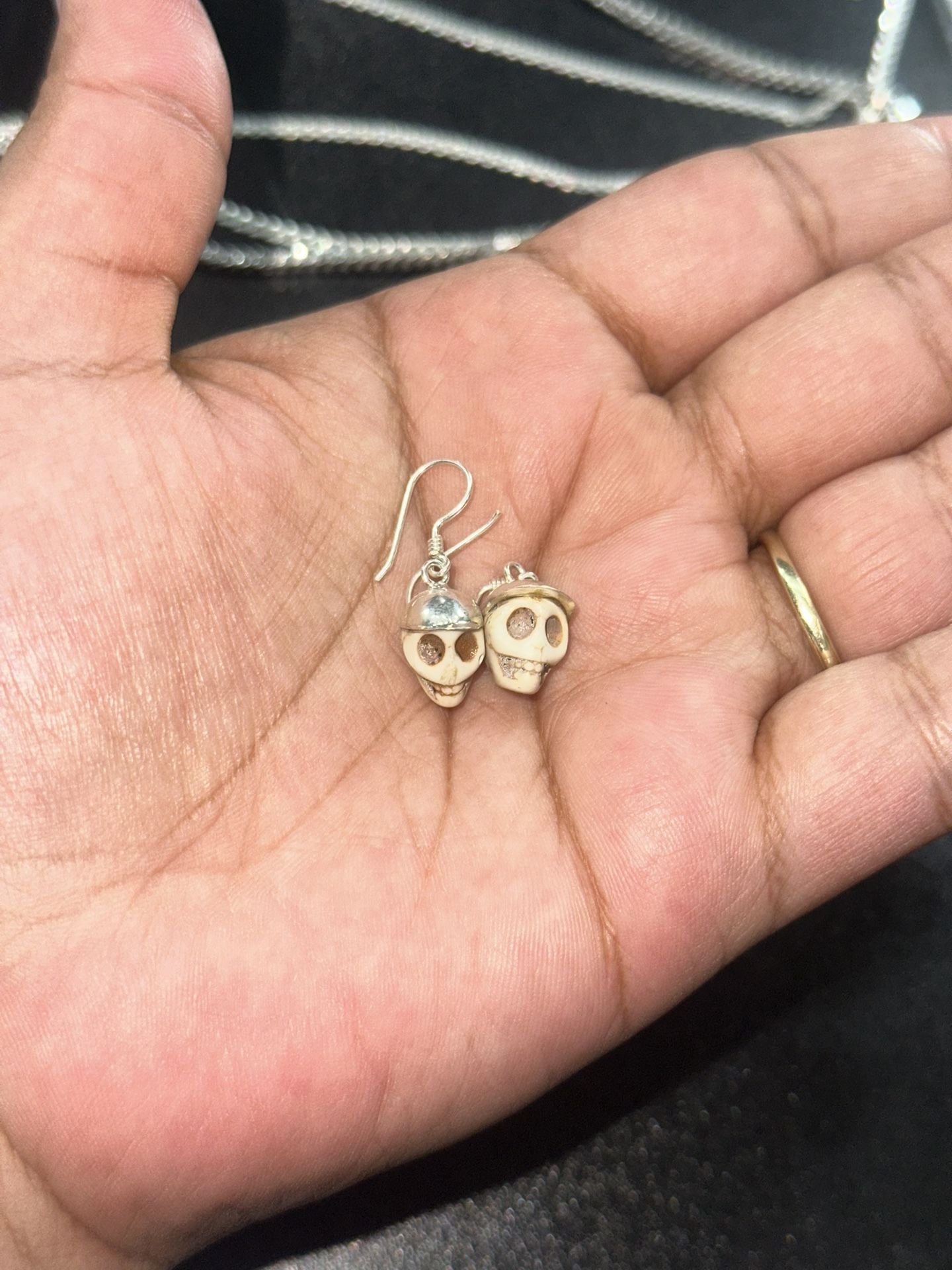 Skull With Cap Dangle Earrings, 925 Sterling Silver