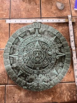 Zarebski Possibly Wall Plaque Round Crushed Malachite Aztec Mayan MCM