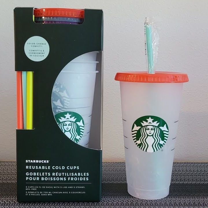 Starbucks Summer 2021 Color Changing Confetti Reusable Cold Cups Summer 24  oz, Set of 5 New in box for Sale in Honolulu, HI - OfferUp