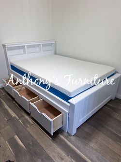 New White Full Bed With Mattress And Drawers