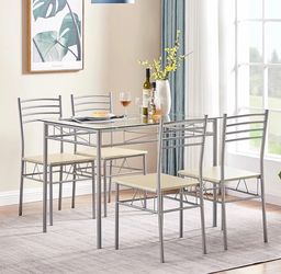5 piece glass top dining table set with 4 chairs