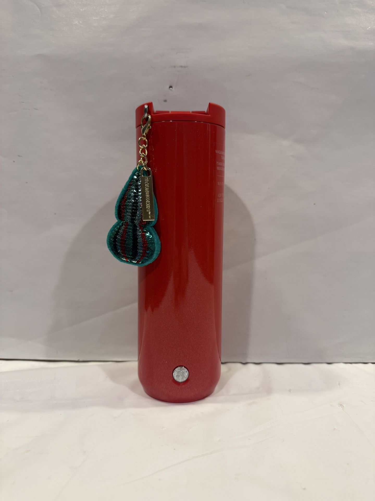 NEW Never Used Starbucks 2024 Holiday Red Stainless Steel Vacuum-Insulated Tumbler Bundled with a Sequin Christmas Tree Keychain