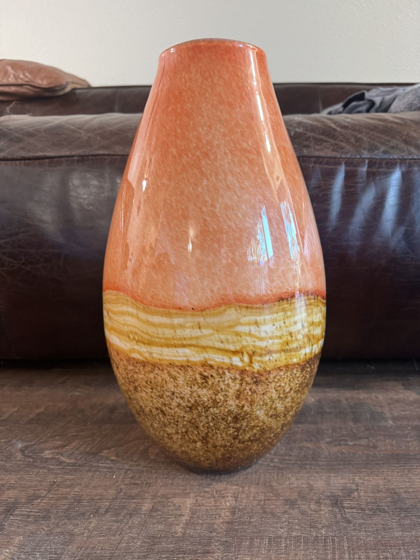 Vintage Murano Style Glass Vase - Tall, Tear Drop Shape, Vibrant Layers