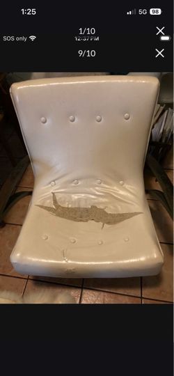 $80-White Tufted Vinyl Mid Century Chair