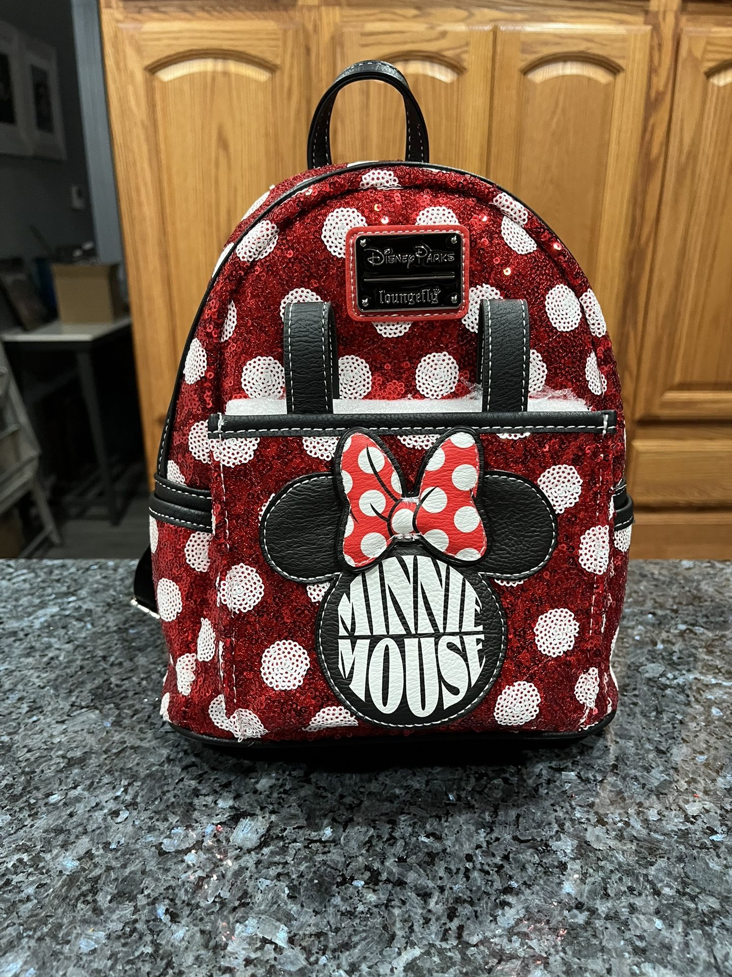 Disney Parks Red Minnie Mouse Sequin Headband Holder Backpack .  Brand New With Tags 