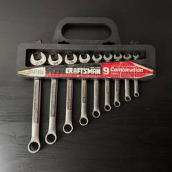 Vintage CRAFTSMAN SAE 9 Piece Combination Wrench Set, 12 Point, 44181, 11/16-1/4, Forged Steel, USA