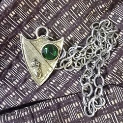 Vintage 60's Silver and Green Pendant Necklace Costume Jewelry