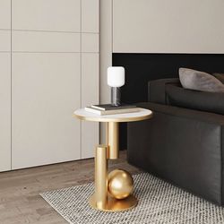 Modern Round Side Table coffee table,Accent End Table (Gold)