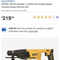 op DEWALT  DEWALT XR 20-Volt Max 1-in SDS-Plus Variable Speed Cordless Rotary Hammer Drill